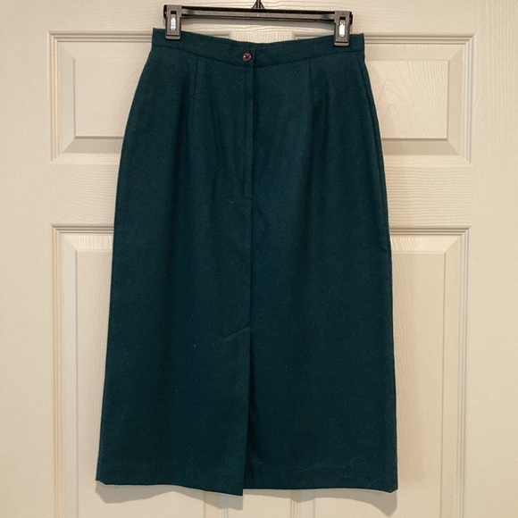 Vintage Lord & Taylor 100% Wool Emerald Green Skirt Sz 9/10 - Picture 2 of 5